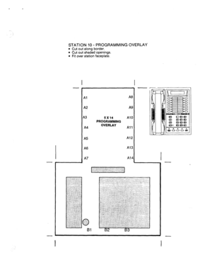 Page 73STATION 10 - PROGRAMMING OVERLAY 
l 
Cut out along border. 
l Cut out shaded openings. l Fit over station faceplate. 
Al 
A2 
A4 
A7 A6 
A9 
5x14 A10 
PROGRAMMING 
OVERLAY 
All 
Al2 
Al3 
Al4 
00 00 
=5: 00 
*o 
00 00 
00 00 
00 00 
00 
00  