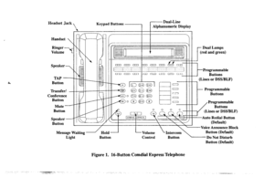 Page 8A (Lines or DSS/BLF) 
Lines or DSS/BLF) 
Auto Redial Button 
Button (Default) 
Figure 1. 16-Button Comdial Express Telephone  