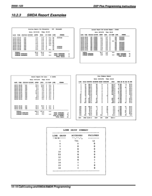 Page 19210.2.3SMDA Retort ExamDIes
LINE GROUP SUMMARY__D---___--_D_------_o___o________LINE GROUPACCESSESFAILURES
--m-m-------
o--
3-
p
w-------
173112
480
500
908
1000
1100
1200
1300
1400
1500
1600
__D---D_--___D--_o-_DDDD-Do----poD
10-IQ Call Costing and SMDABMDR Programming 