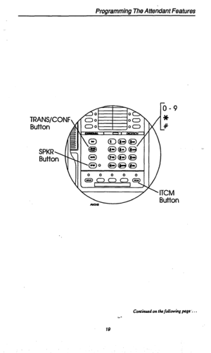 Page 22Programming The Attendant Features 
o-9 
* 
-# 
ITCM 
Button 
Conhwdonrht foliowingpge~... 
IQ  