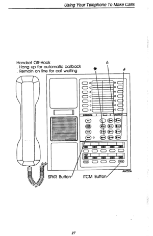 Page 31Using Your Telephone To Make Galls 
Handset Off-Hook 6 
, Hang up for automatic callback 
, Remain on line for call waiting * 
I # 
I 
27  