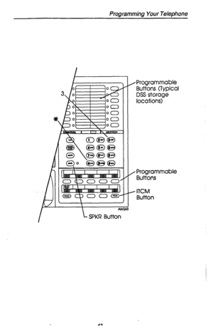 Page 67Programming Your Telephone 
I  
-I 
 AWN 
,Programmable 
Buttons (Typical 
DSS storage 
locations) 
/Programmable 
Buttons 
I ITCM 
Button 
L SPKR Button  