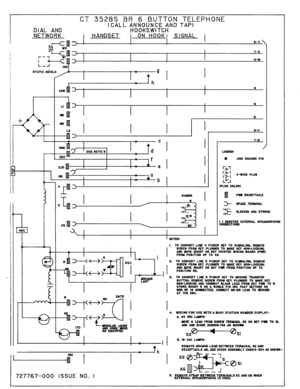 Page 39CT 3528s BR 6 BUTTON TELEPHONE 
(CALL ANNOUNCE AND TAP1 
I 
R 
I 
r C 
I I 
e 
1 I 
I / 
LEOENP 
w -025 SOUARE PIN 
EJ 
13-t 
131 4-WIRE PLUS L3 LPLUS COLOR1 
I I I NOTES: 
m 1 ‘YODULAR JACKI) 
ANDCORDWEN I 
so EOUIPP2D 
I 
I I TO CONVERT LINE 4 PICKUP KEY TO SISNALINS. RtT.MDVE 
SCREW FROM KEY PLUNSER TO MAKE KEV NON-LOCKINQ 
AND YOVE SHUNT ON KEY PRINTED WIRINS BOARD LPWBI 
FROM POSITION 4P TO 48. 
TD CONVERT LINE 5 PICKUP KEY TO SMALINS. R2BDVE 
SCREW FROM KEY PLUNOER TO BAKE KEY NON-LOCKINS, 
AND WVE...