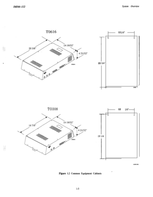 Page 8IMICitS-112System Overview
TO308
23 314’,
-
12 l/4”
a0
“NW12 
l/4” ,
a0
Figure 1.2 Common Equipment Cabinets
l-5 