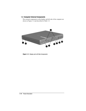 Page 21
	


	
5	


	
 The external components on the display and left side of the computer are
shown in Figure 1-2 and described in Table 1-5.
 
 
 	

	




 