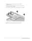 Page 109Removal and Replacement Procedures    5-37
13.  Disconnect the memory bracket/connector by lifting up on the left
side ! (Figure 5-35).
14.  Remove the screw underneath the memory bracket/connector that secures the
system board to the base assembly .
15.  Remove the two screws that secure the system board to the base assembly #.
Figure 5-35.  Removing the Memory Bracket/Connector and System Board Screw 