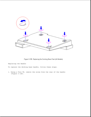 Page 253Replacing the Handle
To replace the docking base handle, follow these steps:
1. Using a Torx T8, remove the screw from the rear of the handle
(Figure 3-196). 