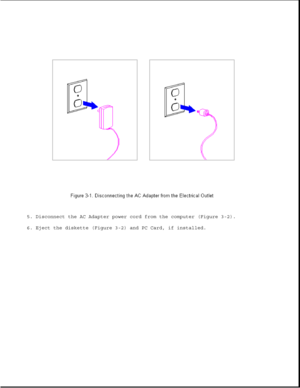 Page 495. Disconnect the AC Adapter power cord from the computer (Figure 3-2).
6. Eject the diskette (Figure 3-2) and PC Card, if installed. 