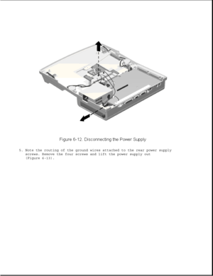 Page 1975. Note the routing of the ground wires attached to the rear power supply
screws. Remove the four screws and lift the power supply out
(Figure 6-13). 