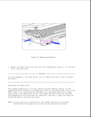 Page 1354. Remove the hard drive from the unit and immediately place it in the hard
drive carrying case.
>>>>>>>>>>>>>>>>>>>>>>>>>>>>>>>>> CAUTION >>>>>