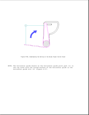 Page 302NOTE: The horizontal guide mounts on the horizontal guide pivot post [1] in
the top cover with the curved surface of the horizontal guide in the
horizontal guide slot [2] (Figure 9-57). 