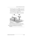 Page 133Removal and Replacement Procedures
Maintenance and Service Guide5–55
2. Remove the two TM2.5 × 5.0 screws 1 that secure the optical 
drive rear alignment rail to the base enclosure (Figure 5-42).
3. Remove the two TM2.5 × 5.0 screws 
2 that secure the optical 
drive rear alignment rail to the base enclosure.
4. Remove the rear alignment rail 
3 from the base enclosure.
5. Remove the rear alignment rail 
4 from the base enclosure.
Figure 5-42. Removing the Optical Drive Alignment Rails
✎The optical drive...