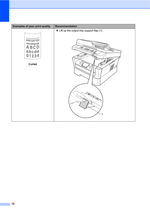 Page 8672
 
CurledLift up the output tray support flap (1).
 
Examples of poor print qualityRecommendation
1 