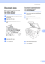 Page 61Troubleshooting
47
B
Document JamsB
Document is jammed in the 
top of the ADF unit 
(For DCP-7065DN)B
aTake out any paper from the ADF that is 
not jammed.
bOpen the ADF cover.
cPull the jammed document out to the 
left.
 
dClose the ADF cover.
ePress Stop/Exit.
Document is jammed under 
the document cover 
(For DCP-7065DN)B
aTake out any paper from the ADF that is 
not jammed.
bLift the document cover.
cPull the jammed document out to the 
right.
 
dClose the document cover.
ePress Stop/Exit. 