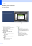 Page 14Chapter 1
6
Control panel overview1
DCP-330C panel shown
 
1 LCD (liquid crystal display)
Displays messages on the screen to help you 
set up and use your machine.
Also, you can adjust the angle of the LCD 
display by lifting it. 
2 Number of Copies
Use this key to make multiple copies.
3 Menu keys:
„d or c
Press to scroll backward or forward to a 
menu selection.
„a or b
Press to scroll through the menus and 
options.
„Menu
Lets you access the main menu.
„OK
Lets you select a setting.4 Start keys:
„...