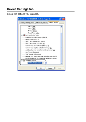 Page 1147 - 19   PRINTER DRIVER SETTINGS
Device Settings tab
Select the options you installed.
 