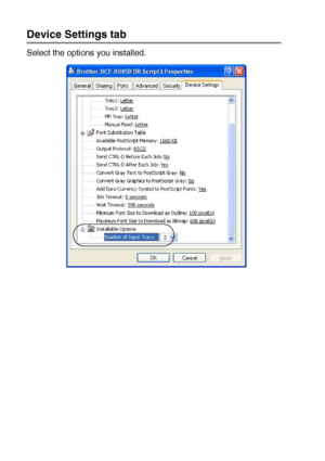 Page 1147 - 19   PRINTER DRIVER SETTINGS
Device Settings tab
Select the options you installed.
 