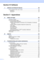 Page 12x
Section IV Software
7 Software and Network features 48
How to read the HTML User’s Guide ................................................................... 48
Windows®......................................................................................................48
Macintosh®.................................................................................................... 49
Section V Appendixes
A Safety and legal 52
Choosing a location...