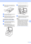 Page 75
Troubleshooting and routine maintenance67
C
eWipe the inside and the outside of the 
paper tray with a dry, lint-free soft cloth 
to remove dust.
 
fRe-load the paper and put the paper tray 
firmly back in the machine.
gPlug the machine’s power cord back into 
the electrical socket first, and reconnect 
all cables. Turn on the machine.
Cleaning the scanner glassC
aTurn off the machine. Disconnect all 
cables and then unplug the power cord 
from the electrical socket.
bLift the document cover (1).
Clean...