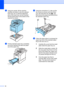 Page 6658
bUsing two people, lift the machine 
carefully and place it onto the optional 
lower tray unit, so that the alignment 
pins of the lower tray unit are inserted 
into the guide holes on the bottom of the 
machine as shown.
 
cPull the standard paper tray completely 
out of the machine and take the paper 
out of the paper tray.
 
dUsing the screwdriver (1), take out the 
two screws as shown and save them 
(you will need them for step f), and 
then remove the paper tray front (2) from 
the standard paper...