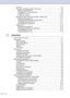 Page 14
xii
Security..........................................................................................................2-9
TX Lock (FAX-2820 and MFC-7220 only) .....................................................2-9Setting up the password ............................................................................2-9
Changing the TX Lock password...............................................................2-9
Turning TX Lock on...