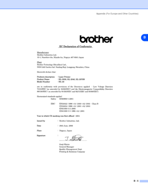 Page 102Appendix (For Europe and Other Countries)
B - 5
B
 