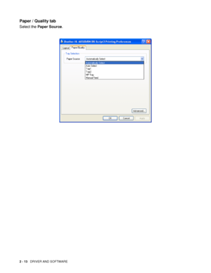 Page 632 - 13   DRIVER AND SOFTWARE
Paper / Quality tab
Select the Paper Source.
 