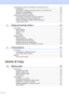 Page 12
x
Connecting an external TAD (telephone answering device)................................ 38Connections ................................................................................................... 38
Recording an outgoing message (OGM) on an external TAD ....................... 39
Special line considerations ............................................................................39
Multi-line connections (PBX) ......................................................................... 40...