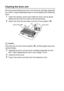 Page 188
12 - 27   TROUBLESHOOTING AND ROUTINE MAINTENANCE
Cleaning the drum unit
We recommend placing the drum unit and toner cartridge assembly 
on a cloth or large disposable paper to avoid spilling and scattering 
toner.
1Clean the primary corona wire inside the drum unit by gently 
sliding the blue tab from right to left several times.
2Return the blue tab and snap it into the Home position ( ▼). 
Caution
If the blue tab is not at Home position ( ▼), printed pages may have 
vertical stripes.
3Reinstall the...