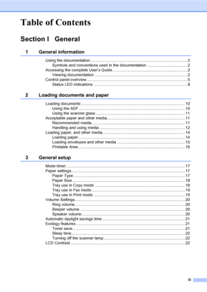 Page 5iii
Table of Contents
Section I General
1 General information
Using the documentation ....................................................................................... 2
Symbols and conventions used in the documentation .................................... 2
Accessing the complete User’s Guide ................................................................... 2
Viewing documentation ................................................................................... 2
Control panel overview...