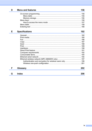 Page 11ix
D Menu and features 156
On-screen programming .................................................................................... 156
Menu table ................................................................................................... 156
Memory storage........................................................................................... 156
Menu keys ......................................................................................................... 156
How to access the menu...