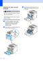 Page 152142
Cleaning the laser scanner 
windowsC
CAUTION 
DO NOT use isopropyl alcohol to clean the 
laser scanner windows.
  
DO NOT touch the laser scanner windows 
with your fingers.
 
aTurn off the machine’s power switch. 
Disconnect all cables, and unplug the 
telephone line cord first, and then 
unplug the power cord from the 
electrical socket.
bPress the front cover release button and 
then open the front cover.
 
cHold the green handle of the drum unit. 
Lift the drum unit up and then pull it out 
until...