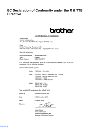 Page 4ii
EC Declaration of Conformity under the R & TTE 
Directive
 
 