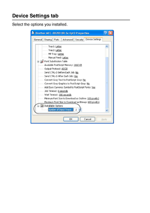 Page 19312 - 18   PRINTER DRIVER SETTINGS
Device Settin gs tab 
Select the options you installed.
 