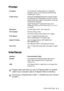 Page 409SPECIFICATIONS   S - 5
Printer
Interfaces
EmulationPCL6 (Brother Printing System for Windows® 
emulation mode of HP LaserJet) and BR-Script 
(PostScript
®) Level 3
Printer DriverWindows
® 95/98/98SE/Me/2000 Professional/XP 
and Windows NT® Workstation Version 4.0 driver 
supporting Brother Native Compression mode and 
bi-directional capability
Apple
® Macintosh® QuickDraw® Driver and 
PostScript (PPD) for OS 8.6-9.2/OS X 10.1/10.2.1 
or Greater
ResolutionHQ1200 (Max. 2400 × 600 dots/inch)
Print...