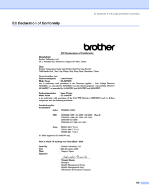 Page 144B. Appendix (For Europe and Other Countries)
 136
EC Declaration of Conformity
 
 