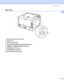 Page 14About this Printer
4
1
Back view1
1 Back Cover (Back Output Tray)
2 Duplex Tray
3 AC Power Connector
4 Network Activity LEDs (Light Emitting Diodes)
5 10BASE-T / 100BASE-TX (Ethernet) Port
6 USB Interface Connector
7 SO-DIMM (memory) Cover
8 Parallel Interface Connector
4 1
2
37
6
5 8
 