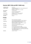 Page 146
SpecificationsS - 5
Scanner (MFC-7220 and MFC-7225N only)
Printer
Color/Monochrome Monochrome
TWAIN Compliant Yes (Windows
® 98/98SE/Me/2000 Professional/XP/Windows NT® 
Workstation Version 4.0)
Mac OS
® 9.1 - 9.2/Mac OS® X 10.2.4 or greater
WIA Compliant Yes (Windows
® XP)
Resolution Up to 1200 
× 1200 dpi (interpolated)
Up to 200 
× 400 dpi (optical)
Document Size  ADF Width: 5.8 to 8.5 in. (147.3 to 215.9 mm)
ADF Height: 3.9 to 14 in. (100 to 356 mm)
Scanning Width Max. 8.5 in. (215.9 mm)
Gray Scale...