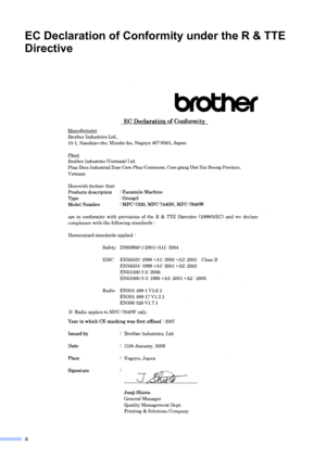 Page 4ii
EC Declaration of Conformity under the R & TTE 
Directive
 
 