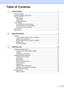 Page 3ii
Table of Contents
1 General Setup 1
Memory Storage .................................................................................................... 1
Automatic daylight savings time ............................................................................ 1
Ecology features .................................................................................................... 2
Toner Save ...................................................................................................... 2
Sleep...