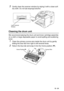 Page 177TROUBLESHOOTING AND ROUTINE MAINTENANCE   12 - 24
3Gently clean the scanner window by wiping it with a clean soft 
dry cloth. Do not use isopropyl alcohol.
Cleaning the drum unit
We recommend placing the drum unit and toner cartridge assembly 
on a cloth or large disposable paper to avoid spilling and scattering 
toner.
1Clean the primary corona wire inside the drum unit by gently 
sliding the blue tab from right to left several times.
2Return the blue tab and snap it into the Home position (▼). 
Laser...