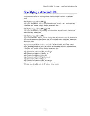 Page 66CHAPTER 5 BIP INTERNET PRINTING INSTALLATION
Please note that there are several possible entries that you can enter for the URL 