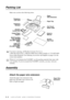 Page 222 - 2   LOCATION AND CONNECTIONS
Packing List
Make sure you have the following items:
Assembly
Attach the paper wire extension
Attach the paper wire extension to the  
paper tray and slide it up or down to fit 
letter or legal size paper. 
If an item is missing, call Brother Customer Service at  
1-800-284-4329 (USA), 1-800-853-6660 (from within Canada) or 1-514-6\
85-6464 
(from within Montreal). See Ordering Accessories and Supplies on page \
ii for the 
correct item numbers. 
Whenever you transport...