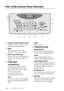 Page 161 - 2   INTRODUCTION
FAX-1270e Control Panel Overview
5
3
2
4657
1
9
8
Liquid Crystal Display (LCD)
Displays messages to help you set up 
and operate your fax machine.
Shift
This key is used to access the 7 
through 12 One Touch numbers.
One Touch Dial Keys
These six keys give you instant access 
to twelve previously stored phone 
numbers.
Copy Keys
Enlarge/Reduce
Use this key to enlarge or reduce 
copies depending on the ratio you 
select: 150%, 125%, 120%, 100%, 
93%, 87%, 75% or 50%.
To reduce the...