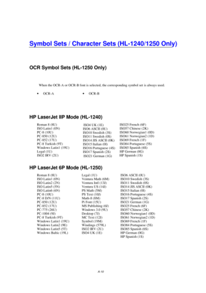 Page 109A-10
OCR Symbol Sets (HL-1250 Only) 