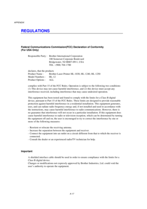 Page 116APPENDIX
Federal Communications Commission(FCC) Declaration of Conformity 