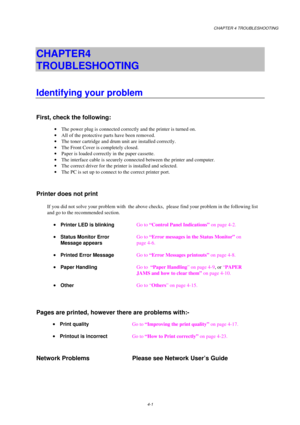 Page 67CHAPTER 4 TROUBLESHOOTING
CHAPTER 4  
TROUBLESHOOTING
First, check the following: 