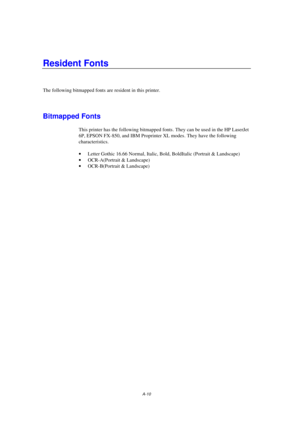 Page 100A-10
The following bitmapped fonts are resident in this printer. 