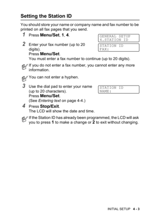 Page 61;8;;A69			
A.> 0

	
9
0
	8

 


,
GENERAL SETUP
4.STATION ID
STATION ID
FAX:
STATION ID
NAME: 