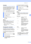 Page 37Sending a fax
27
5
Contrast5
If your document is very light or very dark, you 
may want to change the contrast. For most 
documents the default setting Auto can be 
used. It automatically chooses the suitable 
contrast for your document.
Use Light when sending a light document.
Use Dark when sending a dark document.
aMake sure you are in Fax mode  .
bLoad your document.
cPress Menu, 2, 2, 1.
dPress a or b to choose Auto, Light 
or Dark. 
Press OK. 
Note
Even if you choose Light or Dark, the 
machine will...